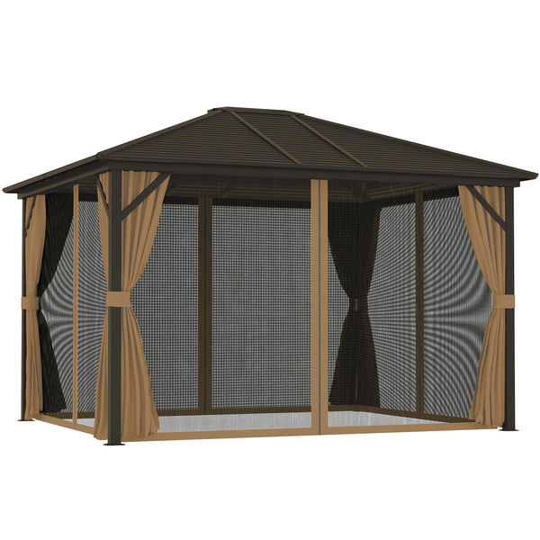outsunny 10' x 12' Hardtop Gazebo with Curtains Netting & Aluminum Frame - Coffee