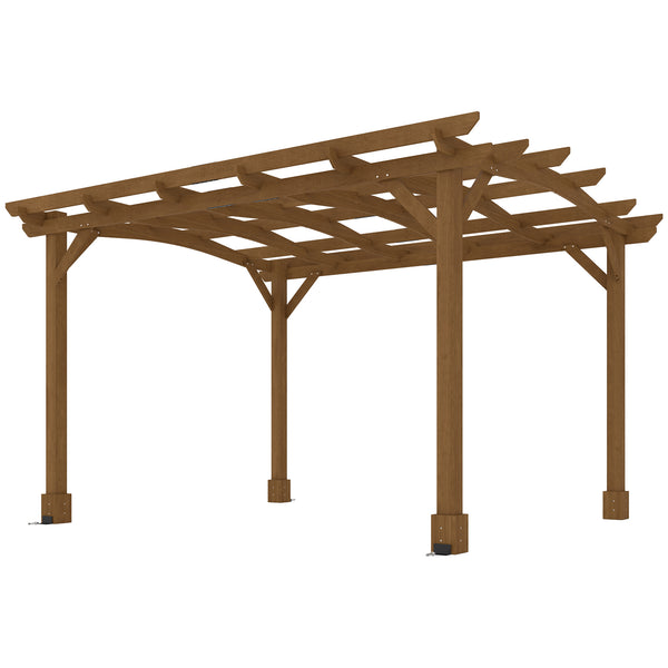Outsunny 10' X 12' Wood Pergola With Arched Roof Trellis For Climbing Plants Dark Brown