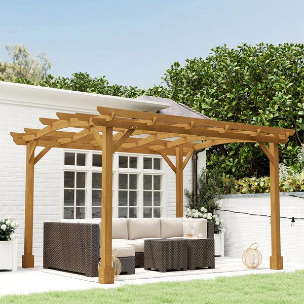 Outsunny 10' X 12' Wood Pergola With Arched Roof Trellis For Climbing Plants Dark Brown