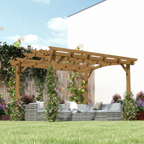 Outsunny 10' X 12' Wood Pergola With Arched Roof Trellis For Climbing Plants Dark Brown