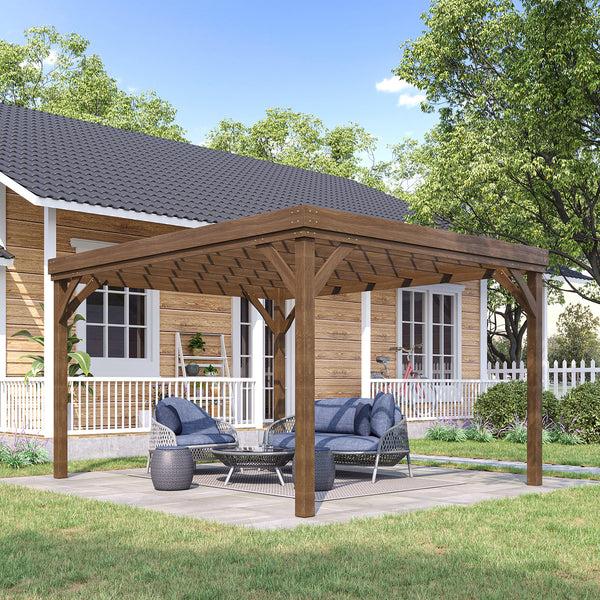 Outsunny 10' X 12' Wooden Pergola Grape Vine Gazebo Concrete Anchors Garden Patio Deck Brown