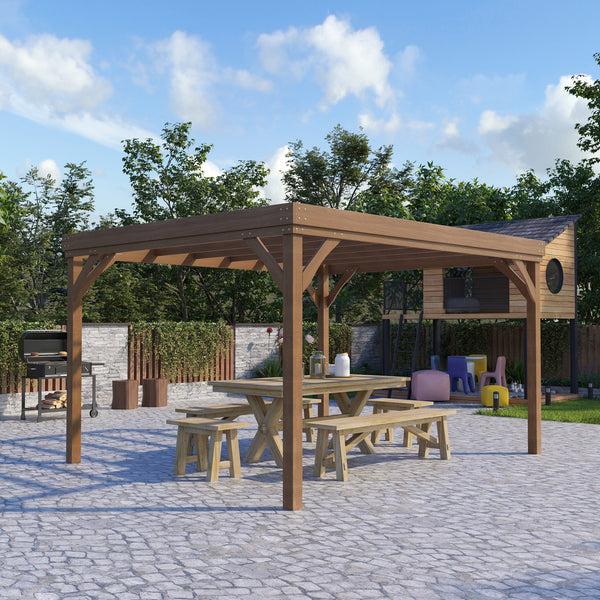Outsunny 10' X 12' Wooden Pergola Grape Vine Gazebo Concrete Anchors Garden Patio Deck Brown