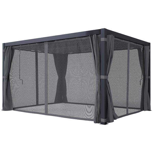 Outsunny 10' X 13' Aluminum Pergola With Adjustable Louvered Roof Includes Curtains & Netting Dark Gray