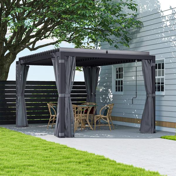 Outsunny 10' X 13' Aluminum Pergola With Adjustable Louvered Roof Includes Curtains & Netting Dark Gray