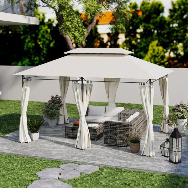 Outsunny 10' X 13' Double Roof Outdoor Gazebo With Curtains Cream White