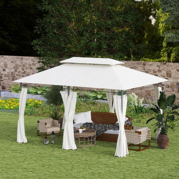 Outsunny 10' X 13' Double Roof Outdoor Gazebo With Curtains Cream White