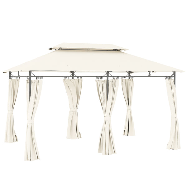 outsunny 10' x 13' Double Roof Outdoor Gazebo with Curtains Cream White