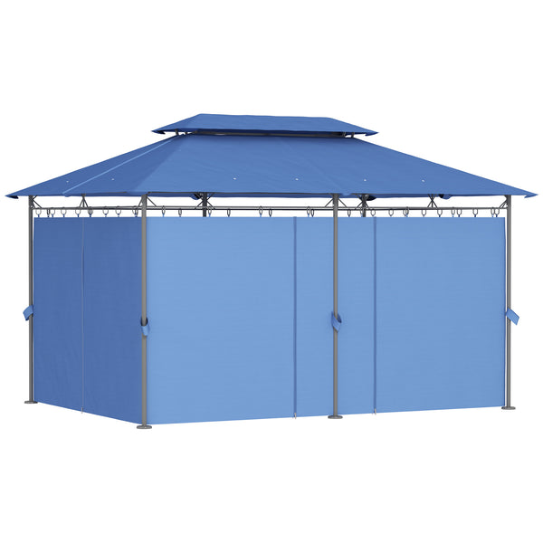 Outsunny 10' X 13' Double Roof Patio Gazebo With Weather-Resistant Curtains Dark Blue