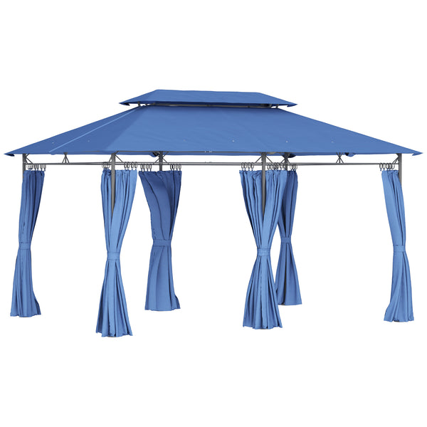 outsunny 10' x 13' Double Roof Patio Gazebo with Weather-Resistant Curtains Dark Blue
