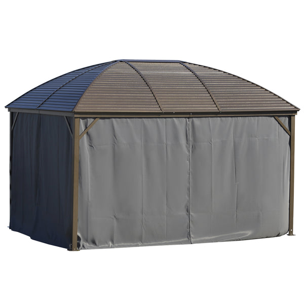 Outsunny 10' X 13' Hardtop Gazebo With Curtains Netting Steel Roof Ceiling Hook Gray