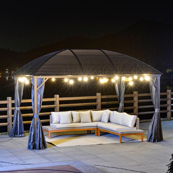 Outsunny 10' X 13' Hardtop Gazebo With Curtains Netting Steel Roof Ceiling Hook Gray