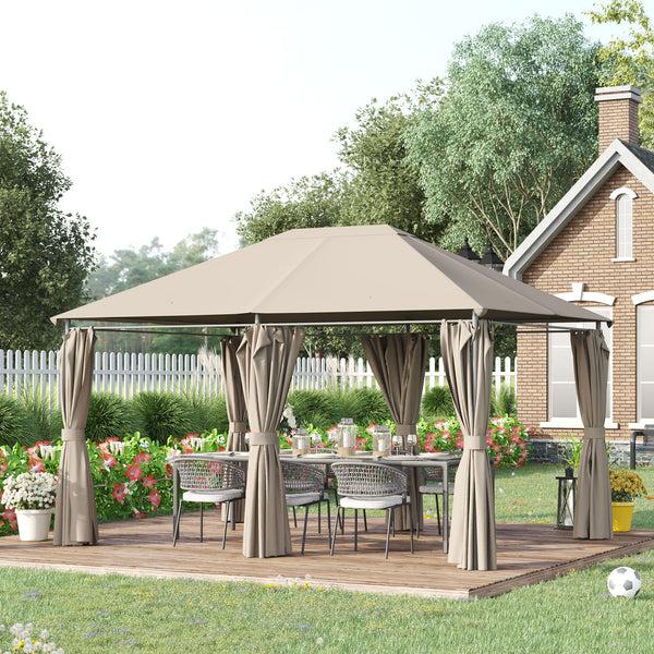 Outsunny 10' X 13' Outdoor Gazebo With 6 Removable Sidewalls & Steel Frame Khaki