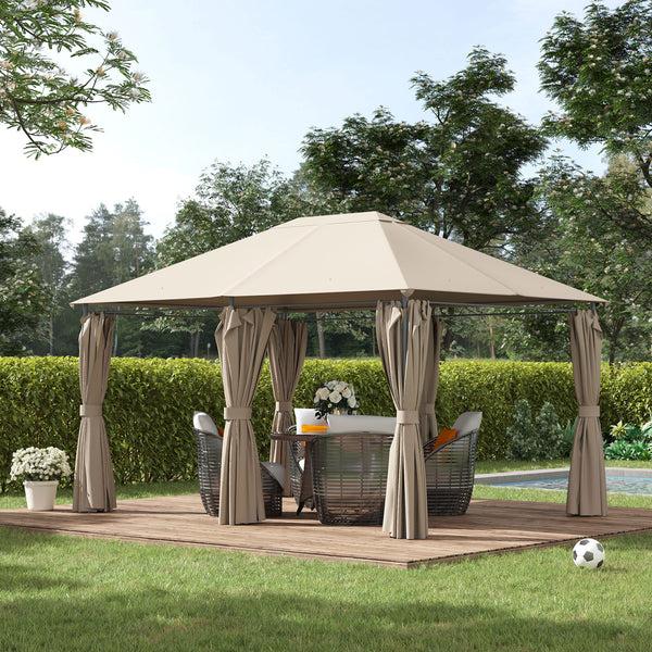 Outsunny 10' X 13' Outdoor Gazebo With 6 Removable Sidewalls & Steel Frame Khaki