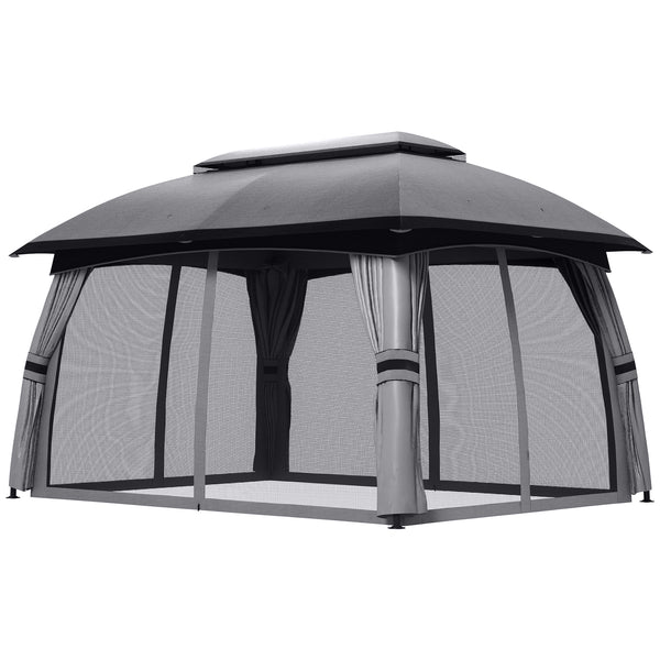 Outsunny 10' X 13' Patio Gazebo With Netting Curtains & Vented Roof Dark Gray