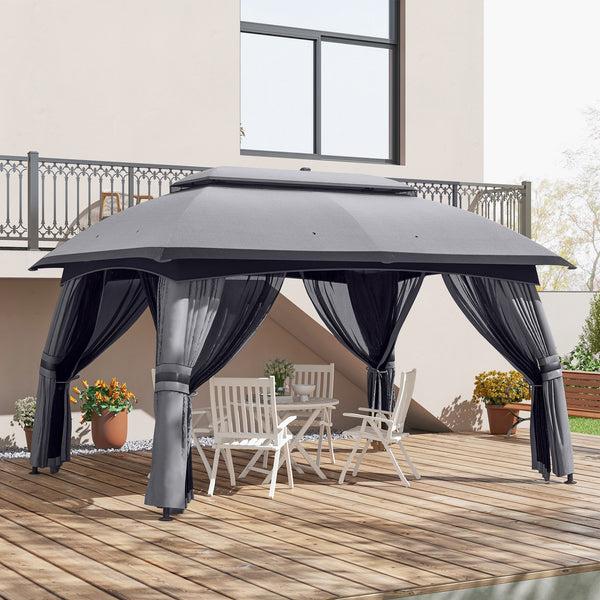 Outsunny 10' X 13' Patio Gazebo With Netting Curtains & Vented Roof Dark Gray