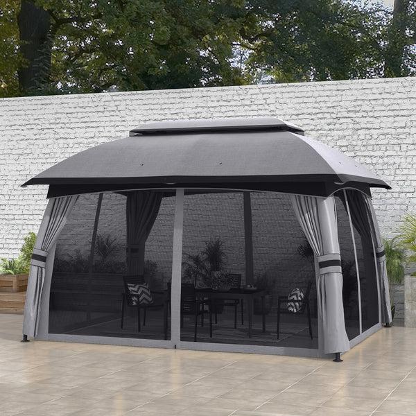 Outsunny 10' X 13' Patio Gazebo With Netting Curtains & Vented Roof Dark Gray