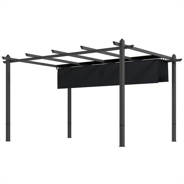 Outsunny 10' X 13' Retractable Pergola Canopy Wood Grain Aluminum Frame For Outdoor Shade Shelter Gray