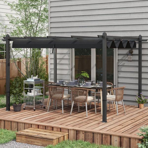 Outsunny 10' X 13' Retractable Pergola Canopy Wood Grain Aluminum Frame For Outdoor Shade Shelter Gray