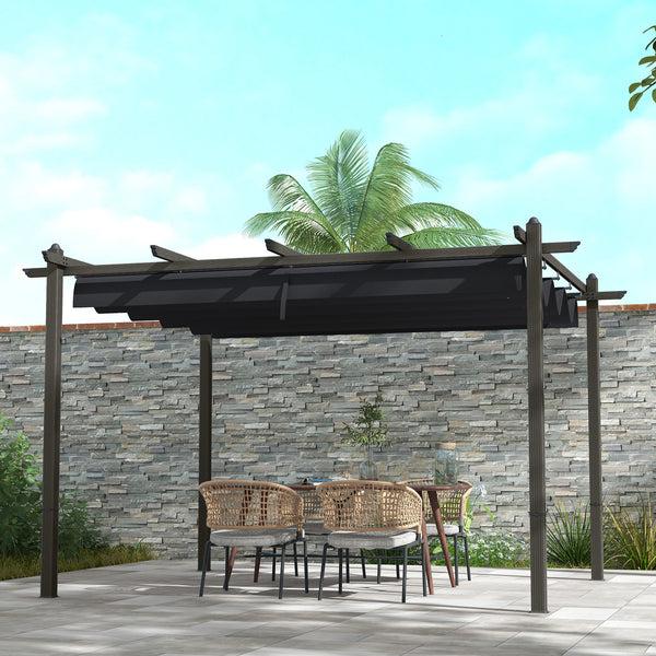 Outsunny 10' X 13' Retractable Pergola Canopy Wood Grain Aluminum Frame For Outdoor Shade Shelter Gray