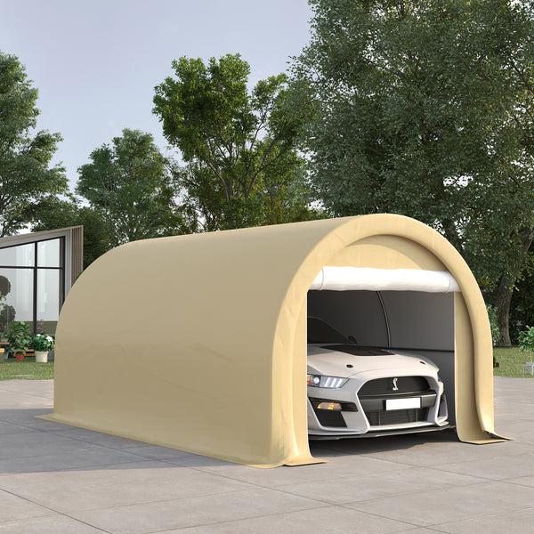 Outsunny 10' X 16' Heavy-Duty Carport With Zippered Door & UV-Resistant Canopy Beige