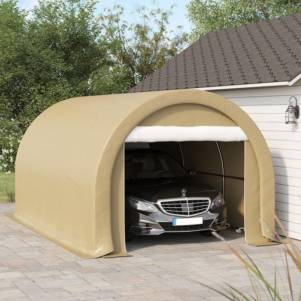 Outsunny 10' X 16' Heavy-Duty Carport With Zippered Door & UV-Resistant Canopy Beige