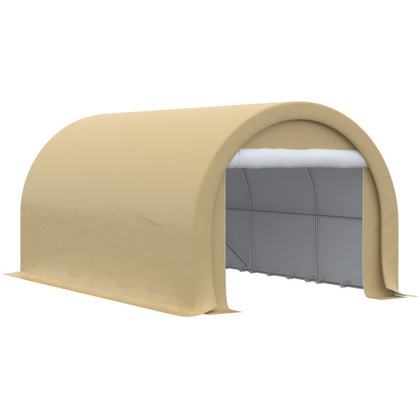outsunny 10' x 16' Heavy-Duty Carport with Zippered Door & UV-Resistant Canopy Beige