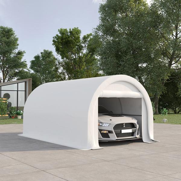 Outsunny 10' X 16' Heavy-Duty Portable Carport Shelter With Zippered Door & UV-Resistant White Canopy