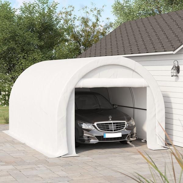 Outsunny 10' X 16' Heavy-Duty Portable Carport Shelter With Zippered Door & UV-Resistant White Canopy