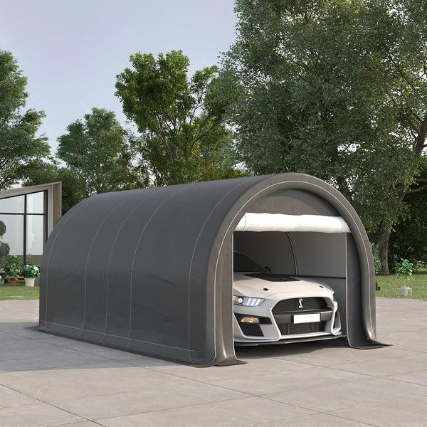 Outsunny 10' X 16' Heavy-Duty Portable Carport With Anti-UV Canopy & Large Zippered Door Gray