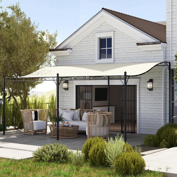 Outsunny 10' X 16' Wall-Mounted Metal Patio Canopy With Drainage Holes Cream White