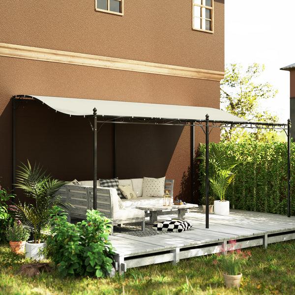 Outsunny 10' X 16' Wall-Mounted Metal Patio Canopy With Drainage Holes Cream White