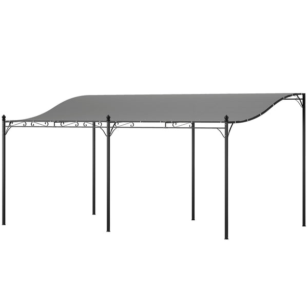 Outsunny 10' X 16' Wall-Mounted Pergola Canopy Metal Patio Canopy Drainage Holes Dark Gray