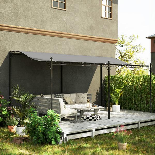 Outsunny 10' X 16' Wall-Mounted Pergola Canopy Metal Patio Canopy Drainage Holes Dark Gray