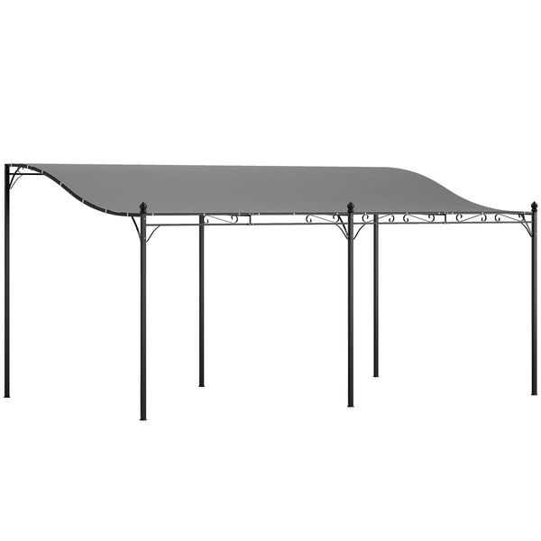 outsunny 10' x 16' Wall-Mounted Pergola Canopy Metal Patio Canopy Drainage Holes Dark Gray