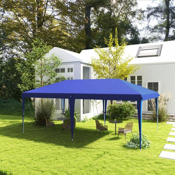 Outsunny 10' X 19.2' Pop-Up Gazebo Canopy Tent Instant Outdoor Sun Shade Shelter With Carry Bag Blue