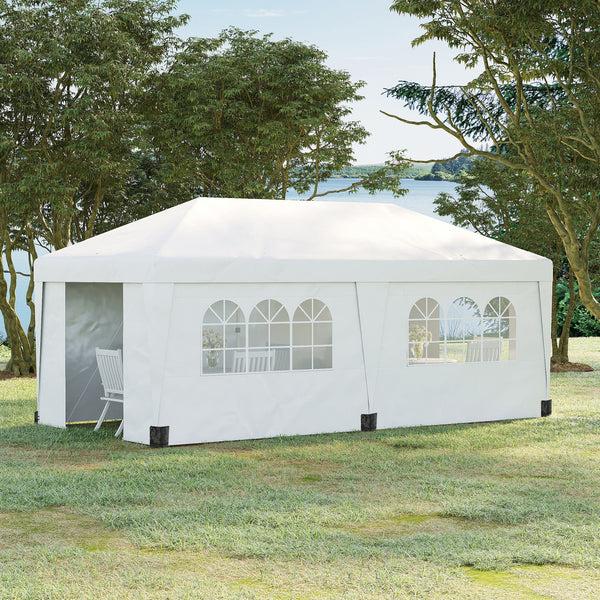 Outsunny 10' X 19.5' Pop Up Canopy Tent With Height Adjustable Sidewalls Weight Bags&Carry Bag White