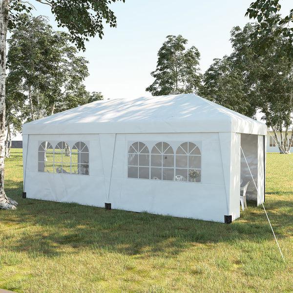Outsunny 10' X 19.5' Pop Up Canopy Tent With Height Adjustable Sidewalls Weight Bags&Carry Bag White