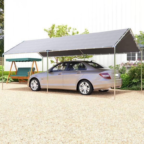 Outsunny 10' X 20' Heavy Duty Galvanized Steel Carport W/ Anchor Kit & 3 Reinforced Cables Gray