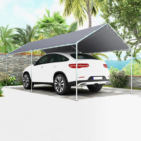 Outsunny 10' X 20' Heavy Duty Galvanized Steel Carport W/ Anchor Kit & 3 Reinforced Cables Gray