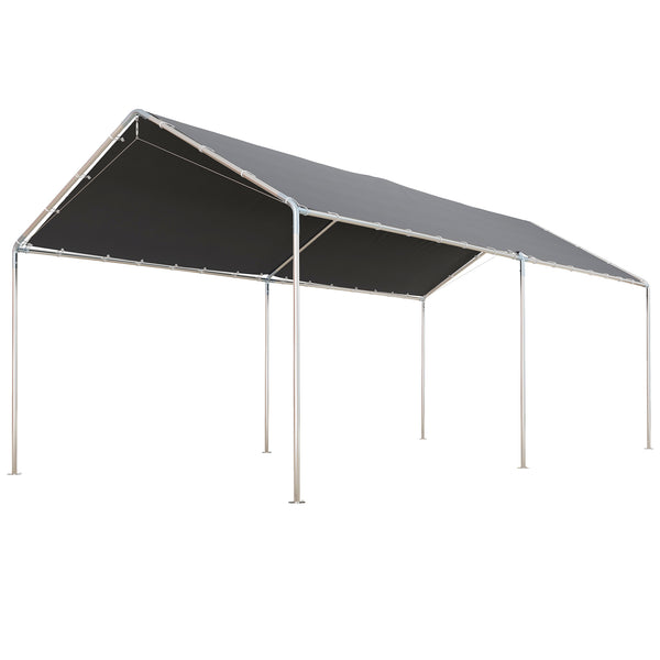 outsunny 10' x 20' Heavy Duty Galvanized Steel Carport w/ Anchor Kit & 3 Reinforced Cables Gray