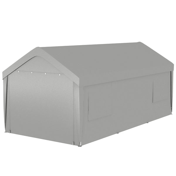 Outsunny 10' X 20' Heavy Duty Portable Garage With 4 Mesh Windows & 2 Doors Gray