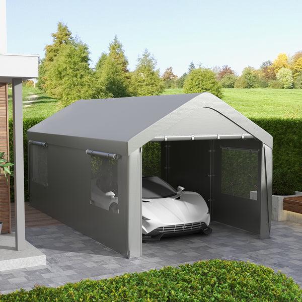Outsunny 10' X 20' Heavy Duty Portable Garage With 4 Mesh Windows & 2 Doors Gray