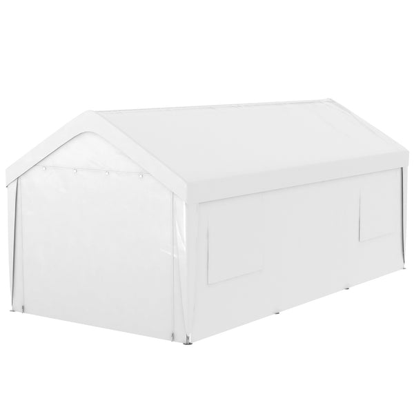 Outsunny 10' X 20' Heavy Duty Portable Garage With 4 Mesh Windows & 2 Doors White