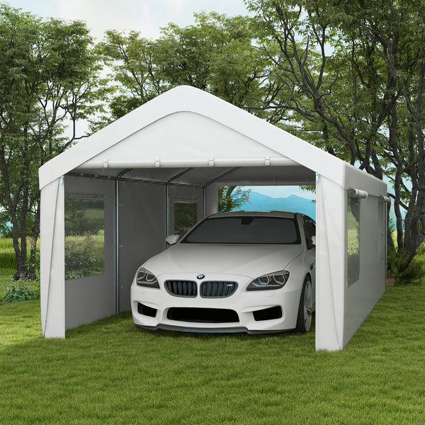 Outsunny 10' X 20' Heavy Duty Portable Garage With 4 Mesh Windows & 2 Doors White