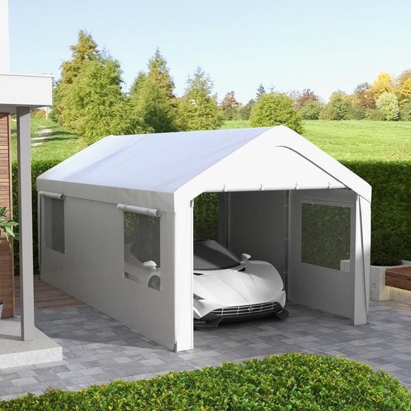 Outsunny 10' X 20' Heavy Duty Portable Garage With 4 Mesh Windows & 2 Doors White