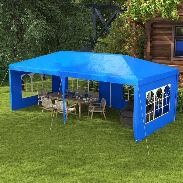 Outsunny 10' X 20' Large Party Tent With Removable Windows & Canopy Blue