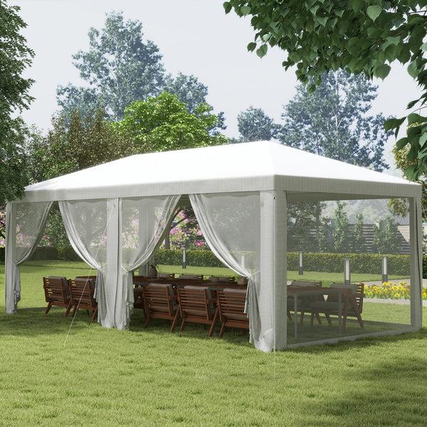 Outsunny 10' X 20' Party Tent Gazebo With Removable Sidewalls White Shelter For Outdoor Events & BBQs