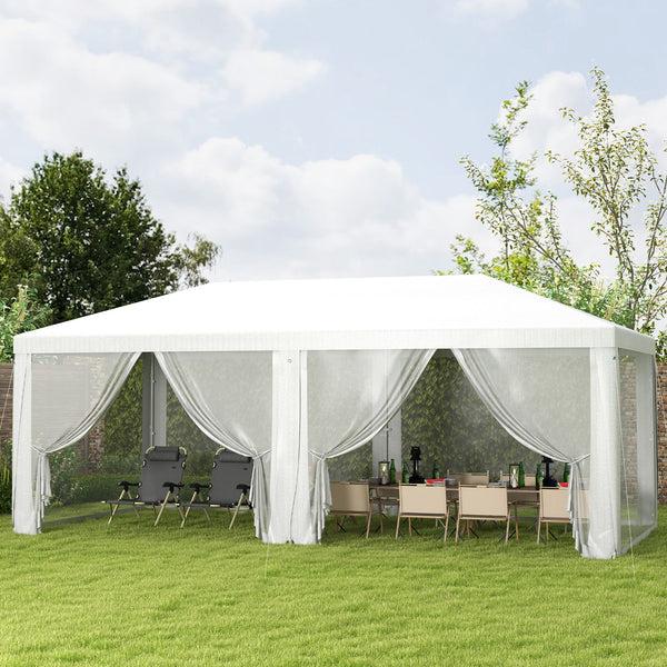 Outsunny 10' X 20' Party Tent Gazebo With Removable Sidewalls White Shelter For Outdoor Events & BBQs