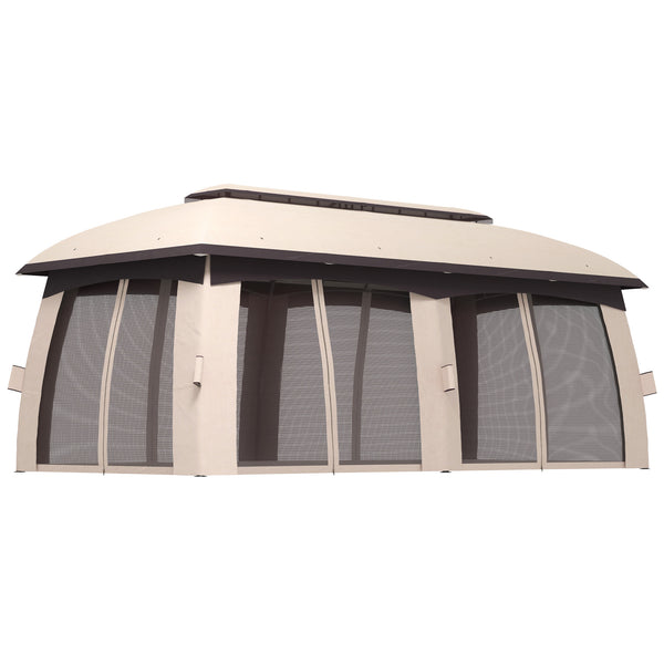 Outsunny 10' X 20' Patio Gazebo Shelter With Netting Curtains Vented Roof Beige