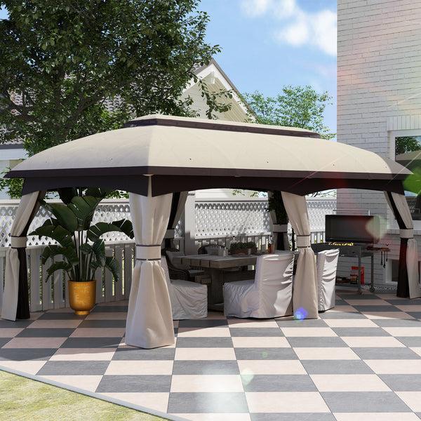 Outsunny 10' X 20' Patio Gazebo Shelter With Netting Curtains Vented Roof Beige